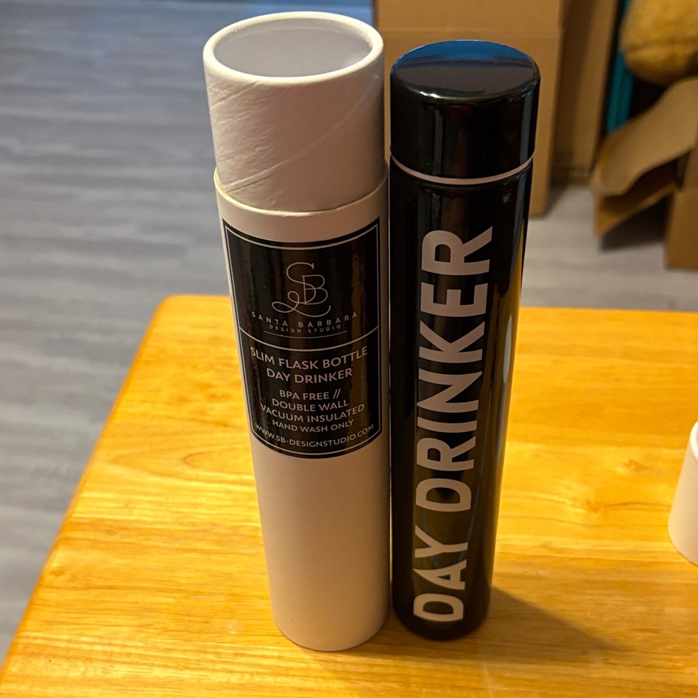 Day Drinker Slim Flask Bottle - Black by Santa Barbara Design Studio